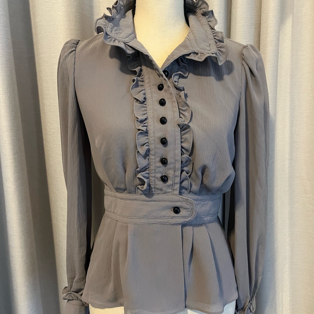 ALICE by Temperley Charcoal Ruffled Blouse